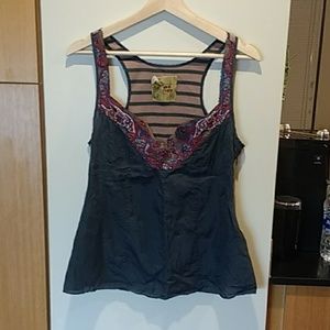 Free People Silk Tank Top w/ Bead & Metal Details
